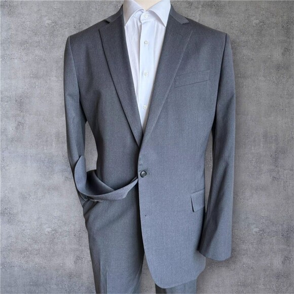 STAFFORD Mens Two Piece Suit 2-Button Blazer Jacket 46L Pant 40Wx30 Gray Wool - Picture 2 of 16